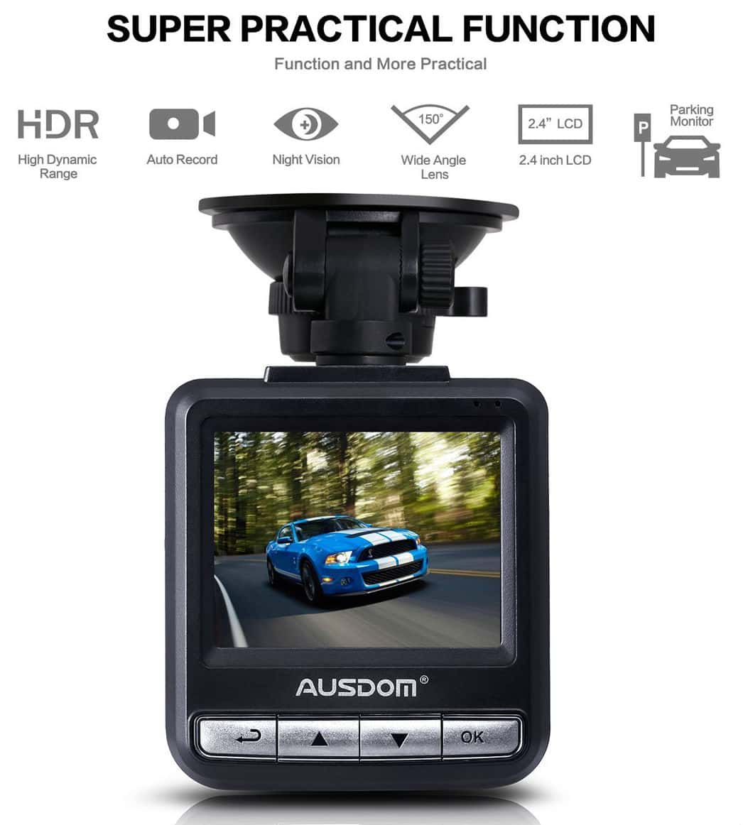 Ausdom AD282 Dash Cam, 2.4" LCD 2K Wide Angle Dashboard Camera Car Dvr with 1296 P Ambarella A7
