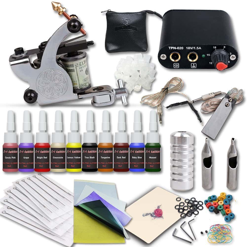 Complete Tattoo Kit Machines Color Inks Power Supply Y-017